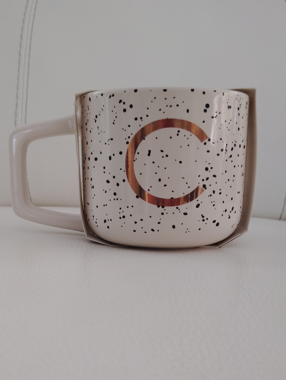 Thyme & Table Monogram Ceramic Mug Cream Speckled Rose Gold 13.5 oz NWT
